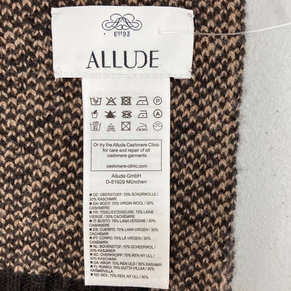 Allude Brown Tan Neutral Houndstooth Virgin Wool Cashmere Knit Rectangle Scarf - Picture 2 of 10